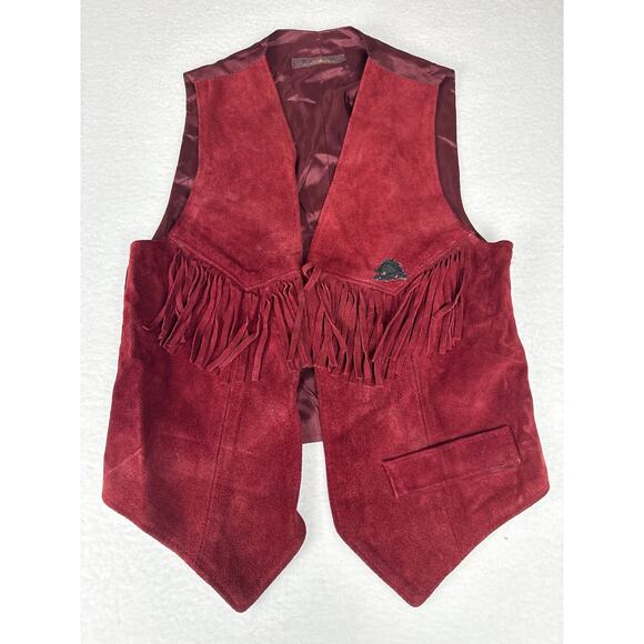Jordache Jackets & Blazers - Vintage jordache suede fringe vest burgundy 
Size s